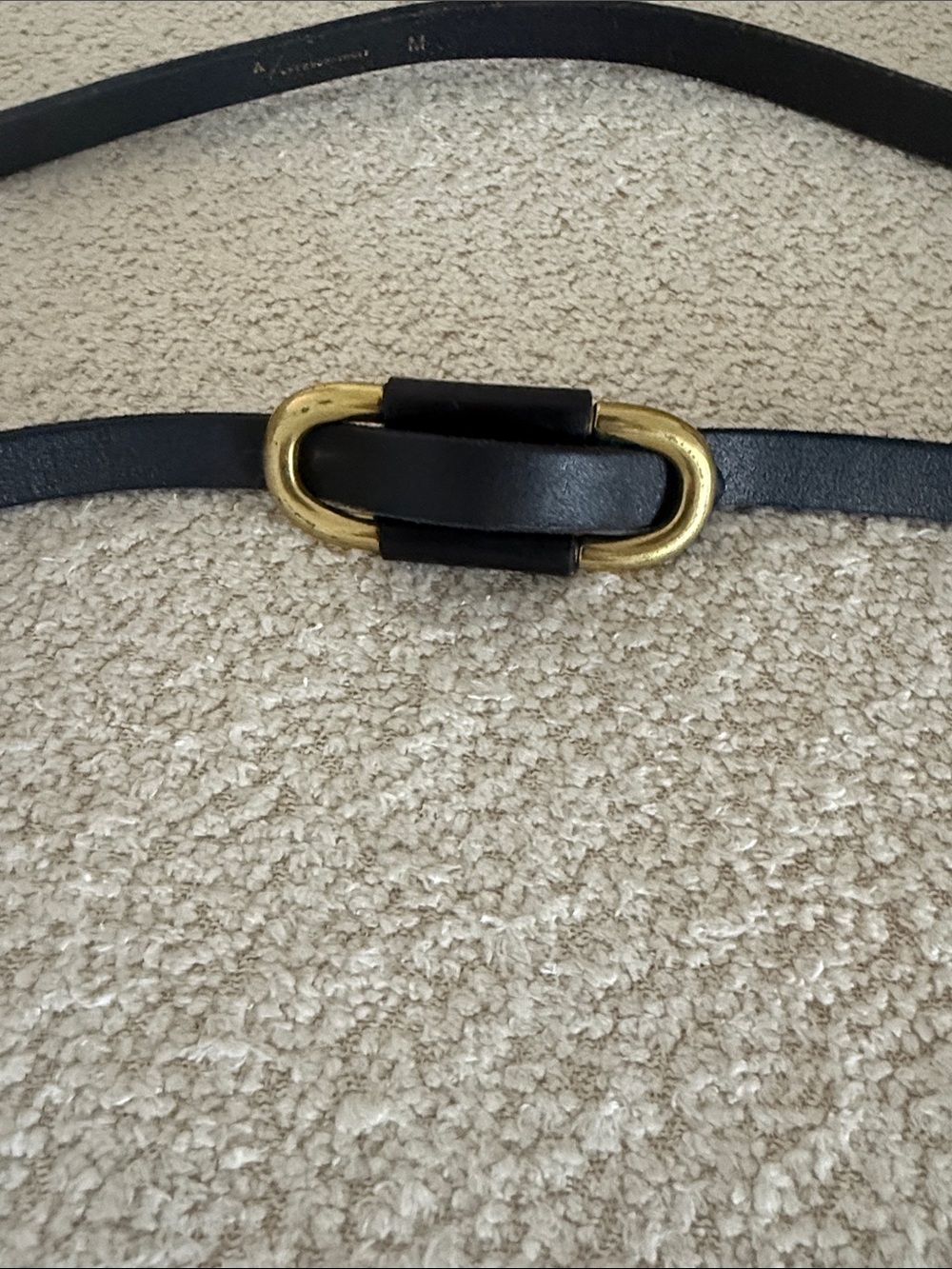 Anthropologie Black Leather Belt with Gold Oval Link